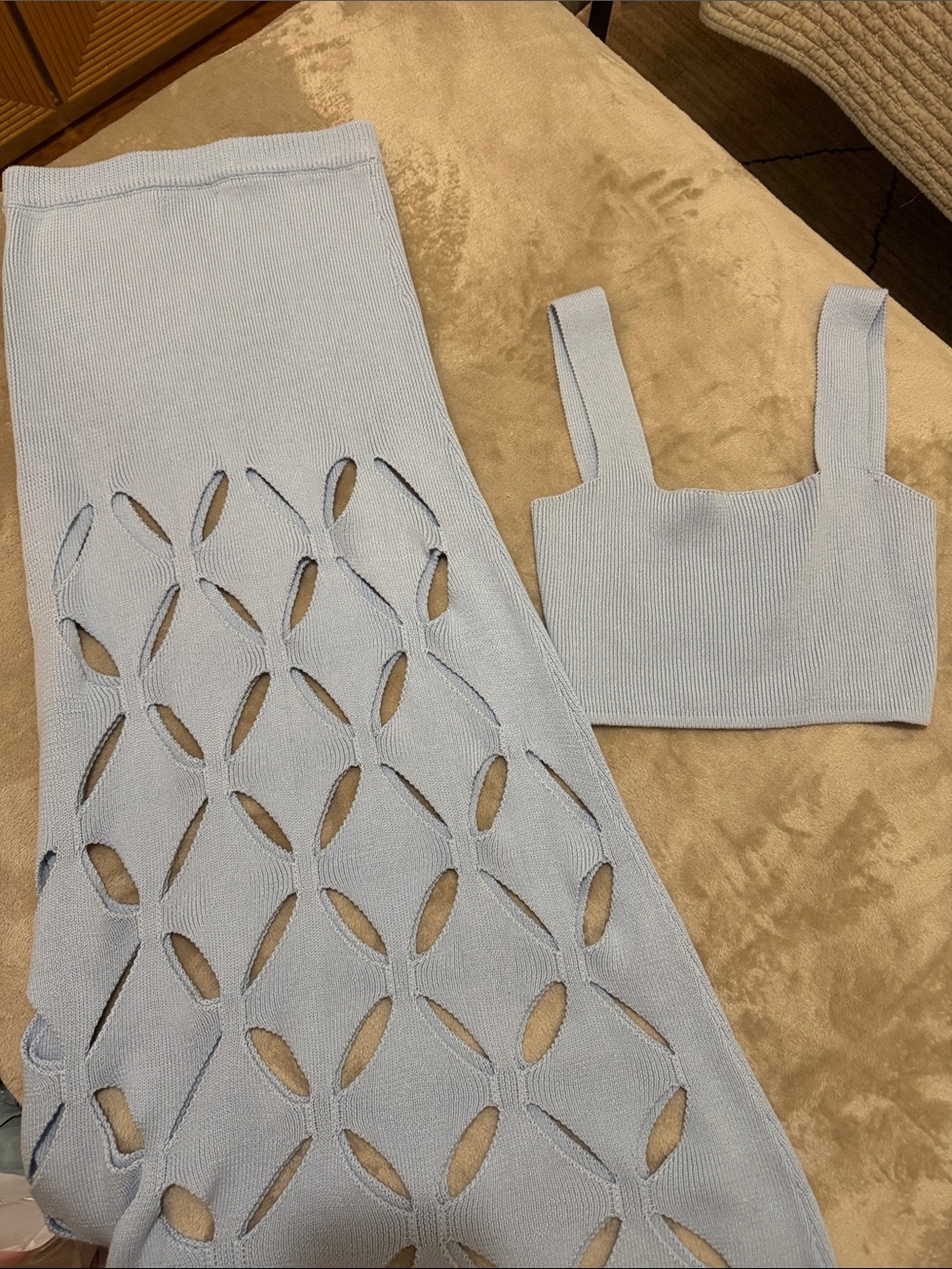 Light Blue Knit Cutout Two-Piece Dress Set